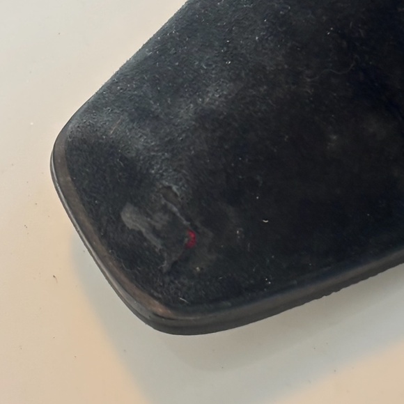 Black Suede Knee-High Boots with Gold Stripes & Red Animal Print Lining - Sz 6.5 - Picture 11 of 11